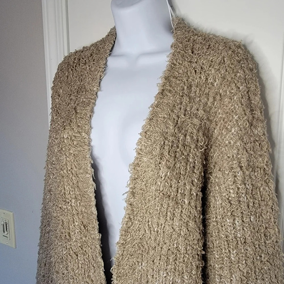 Kensie Soft Fuzzy Tan Open Front Cardigan Sweater Women's M - Picture 2 of 12